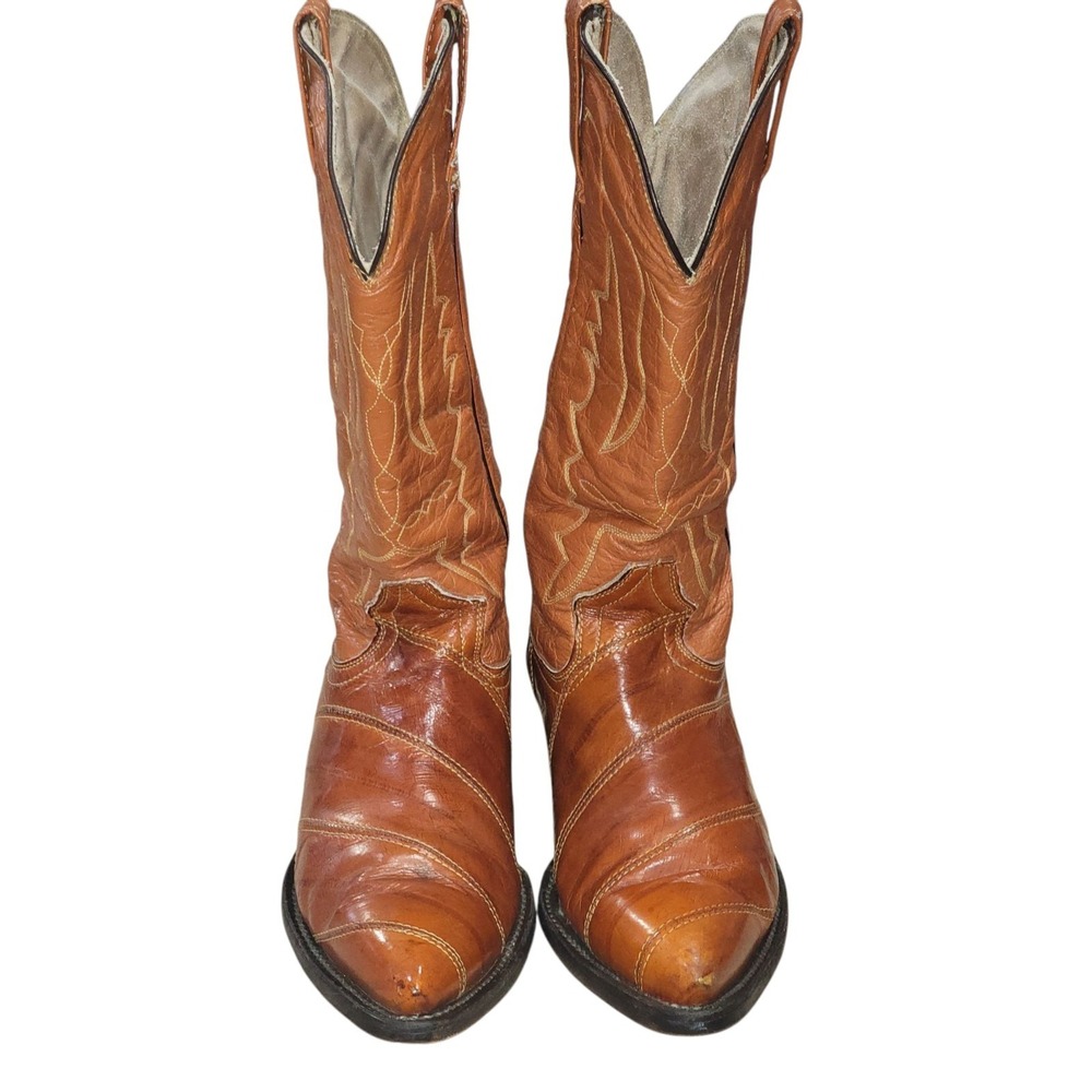 Botas Tejas Exotic Men's Eel Skin Brown Cowboy Boots US Size 8 - Picture 9 of 15